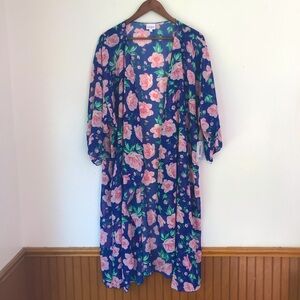 NWT Lularoe kimono cardigan blue pink floral XL Shirley flowy sheer tropical